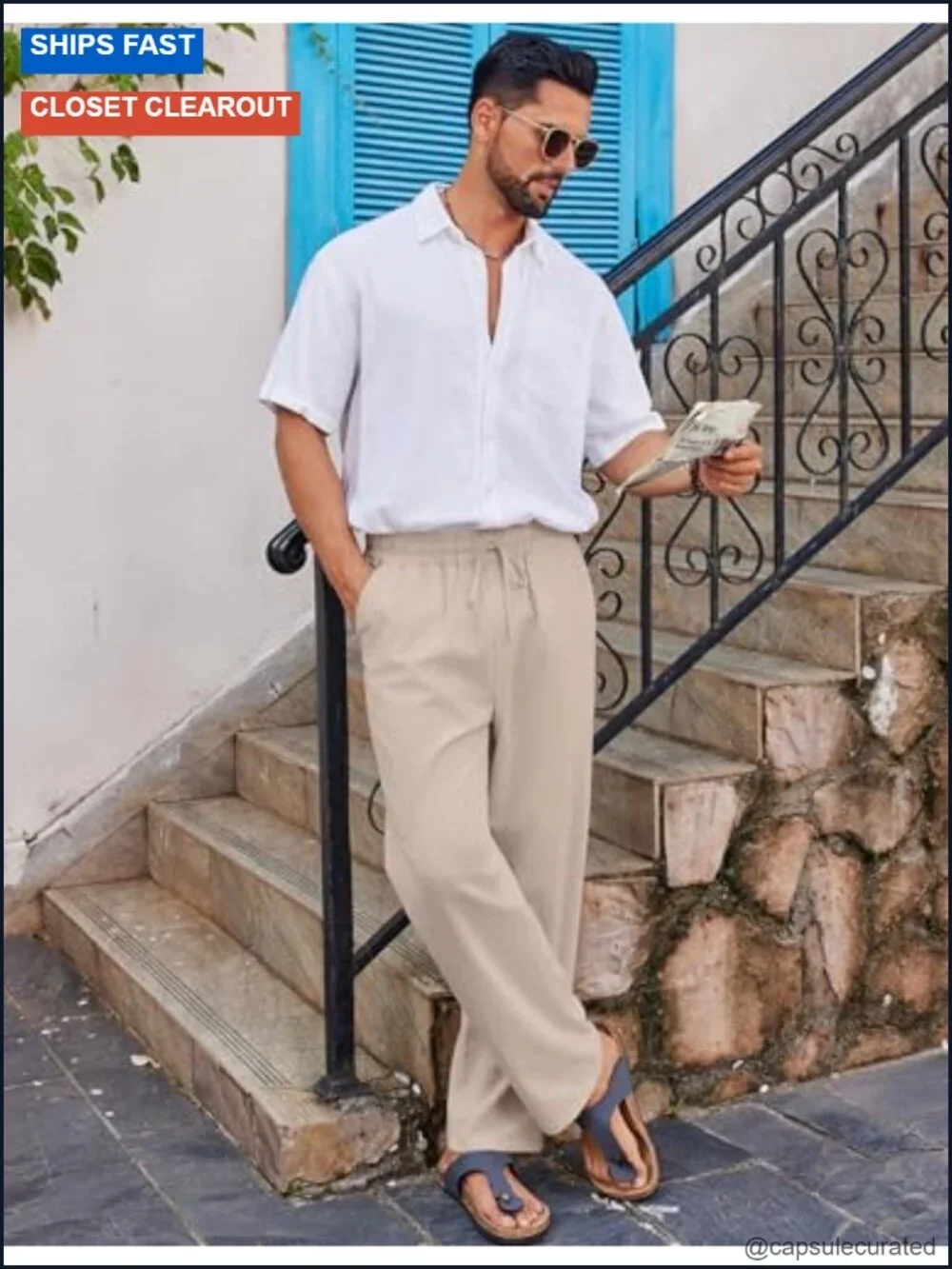 Men's Casual Linen Pants Loose Fit Elastic Waist Drawstring Lightweight Summer